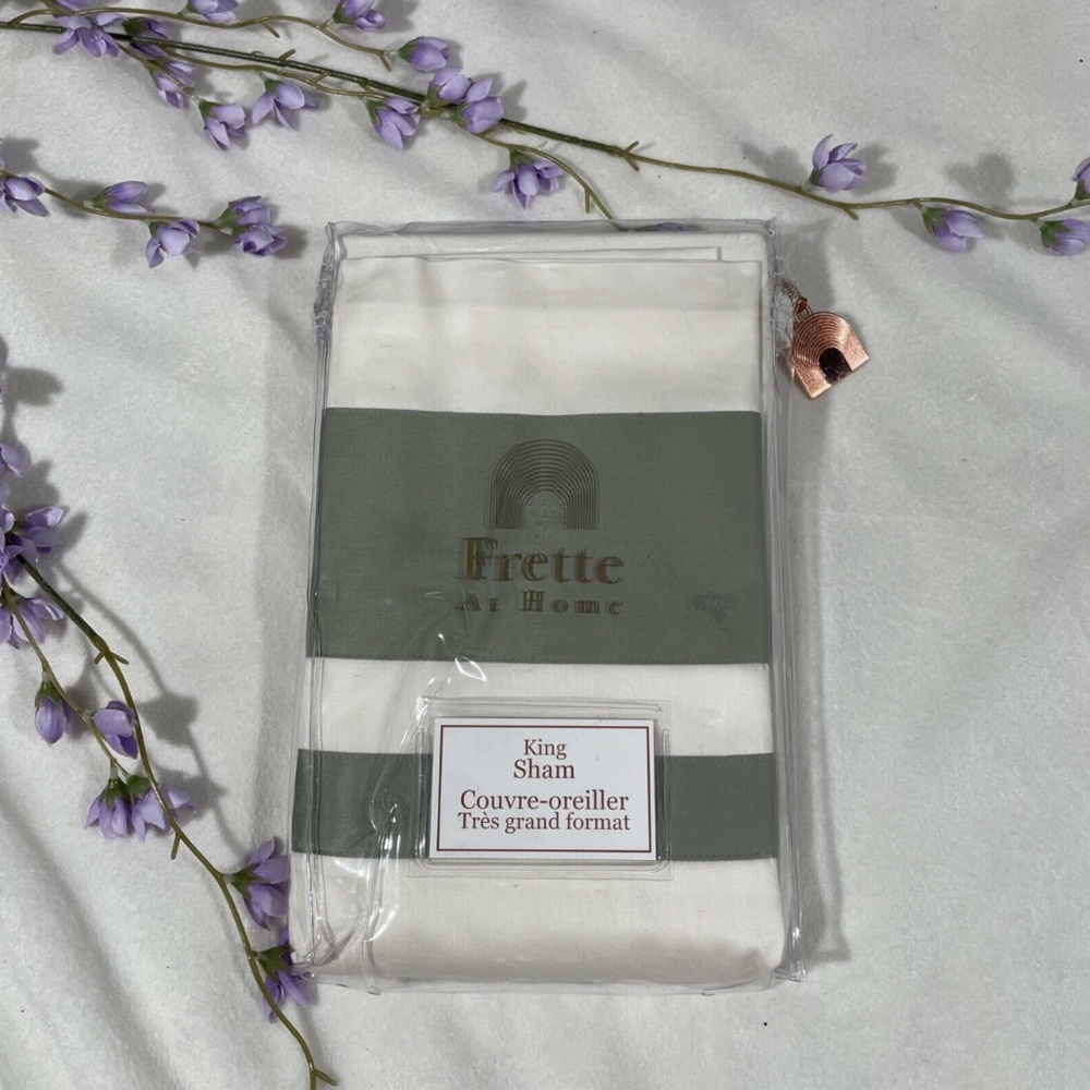 NIB [ 1 King ] Pillow Sham for Frette At Home‎ Brenta in Ivory / Sage Green